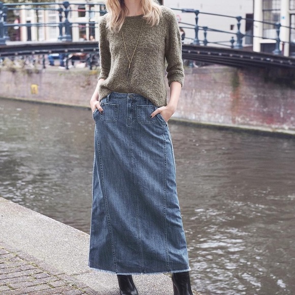 Wrap London Dresses & Skirts - Denim Maxi Skirt w/ Raw Hem | Wrap London